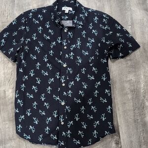 Rails Men's Dark Shirt with Teal Cactus Pattern Size Medium